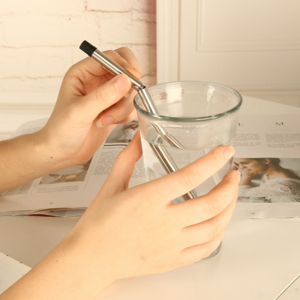 23cm Foldable Collapsible Reusable Straw Stainless Portable Drinking Tool