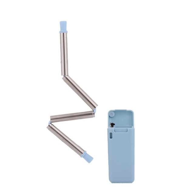 23cm Foldable Collapsible Reusable Straw Stainless Portable Drinking Tool