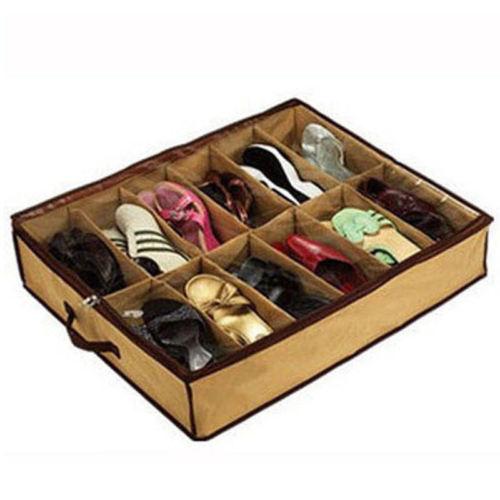 1PC Home Storage Shoe Organizers 12 Cells Under bed Bag Lattice Foldable Closet Drawer